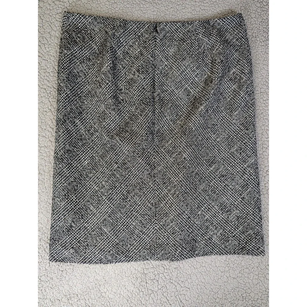 Talbots Tweed Skirt Faux Leather Trim Pockets Lined Black White Sz 16 Academia